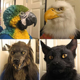 máscara de palhaço máscara do fofão máscara de terror Black Cat Eagle Máscara de animal de simulação Halloween Big Black Wolf Man Papagaio Headset Palco furry fotos adereços