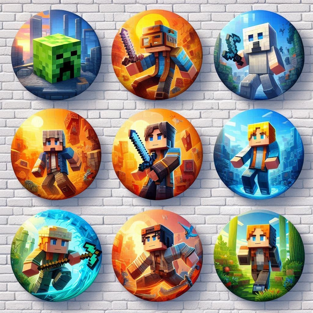 100 Adesivos Papel Fotográfico 4cm x 4cm MINECRAFT festa adesivo redondo não personalizado latinha aniversario decoração