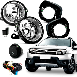 Kit Farol Auxiliar Milha Duster 2013 2014 2015 2016 Moldura Preta Botão Tic Tac