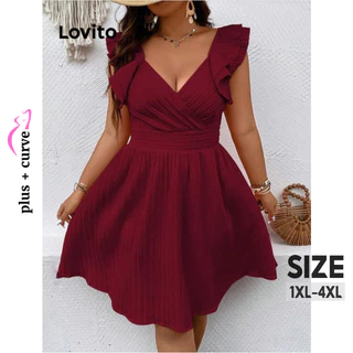 Lovito Vestido plus size elegante liso de cor pura para mulheres LNL77123