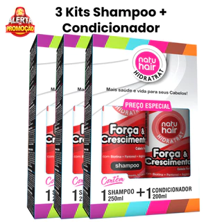 3 Kits Shampoo + Condicionador Força e Crescimento Hidratrat Natuhair 450ml