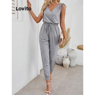 Lovito Macacão feminino elegante com cordão liso e cordão LNL72103