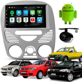 Kit Multimidia Android 7 Pol Strada/Siena/Weekend/Palio 2002 A 09 10 11 12 13 2014 Cinza Brilhante