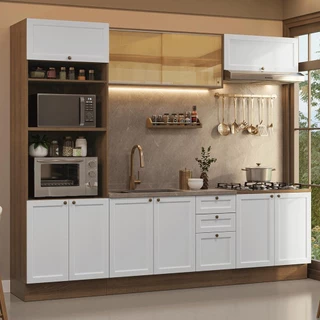 Armário de Cozinha Completa 270 cm Rustic/Branco Vik Madesa 02 em Oferta na Shopee