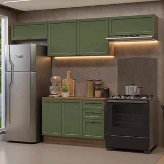 Armário de Cozinha Completa 280 cm Rustic/Verde Vik Madesa 01 em Oferta na Shopee