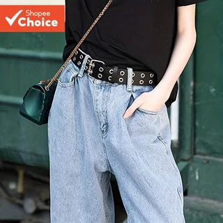 Cinto Duplo Rebite Pequeno Buraco Preto PU Cinto Punk de Couro Hip Hop Calça Jeans Unisexo Cinto Fêmea Macho em Oferta na Shopee