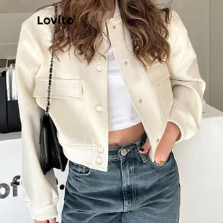 Lovito Jaqueta Casual Com Botão Frontal Corta-Vento/Jaqueta Impermeável Para Mulheres LNL52139 em Promoção na Shopee Lovito Jaqueta Casual Com Botão Frontal Corta-Vento/Jaqueta Impermeável Para Mulheres LNL52139