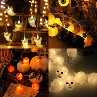 Kit 2 Varal de LED 2 Metros Halloween Abóbora/Morcego/Caveira/Fantasma Decoração Festa Dia das Bruxa