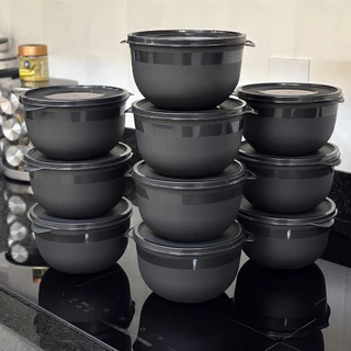 Kit 10 Potes Bowl 1300ml Plástico com Tampa reforçado Cozinha Marmita Micro-ondas, freezer