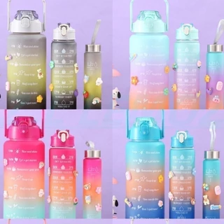 NOVO Kit 3 Garrafas de Água Squeeze Motivacional Com Adesivos 300ML+900ML+2000ML