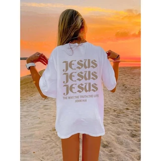 Camiseta Feminina Casual de Verão Premium 100% Algodao Gospel Crista Joao 14 6