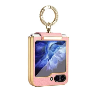 Estojo De Luxo Para Telefone Com Anel De Couro Samsung Galaxy Z Flip6 Flip5 Flip4 Flip3 Flip 6 5 4 3 Tampa De Proteção Da Dobradiça Dobrável