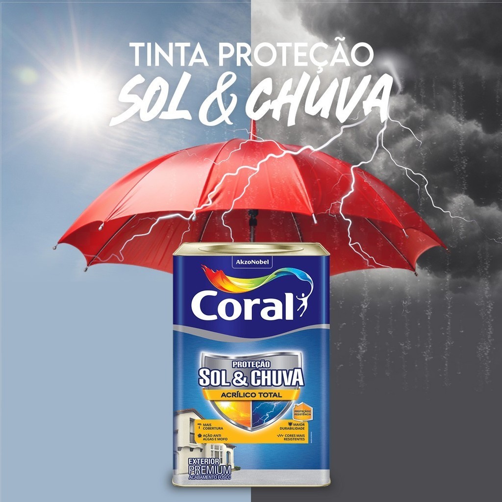 Tinta Acrílico Total Proteção Sol E Chuva Coral 18 Litros - Branca ...