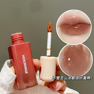 Herorange2024 Novo Produto Espelho de Beleza Estilo Coreano Espelho de Beleza Vem com Batom de Cabeça de Escova Macia Batom Girly Value Series Translucent Lip Gloss