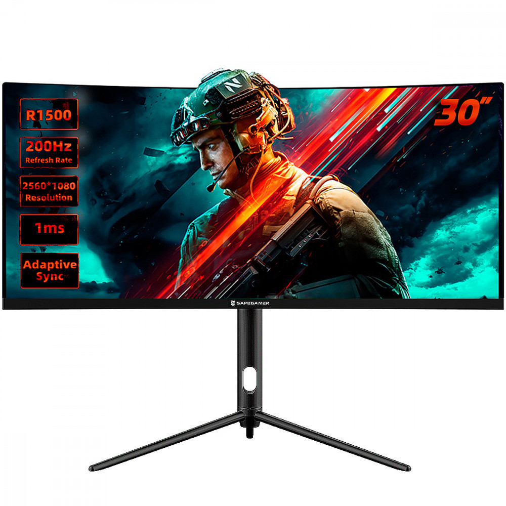 Monitor Gamer Ultrawide Safe Gamer 30 Pol WFHD 200Hz 1MS HDMI DP VA Adaptive-sync Preto