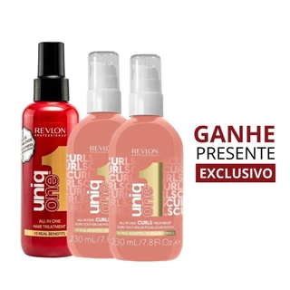 Kit Uniq One All In One Leave In 150ml - Vermelho + 2 Uniq One All In One Curls Treatment 230ml + Brinde Exclusivo