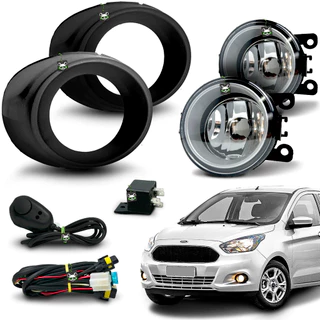 Kit Farol Auxiliar Milha Ka 2015 2016 2017 2018 Moldura Preta Botao Colante
