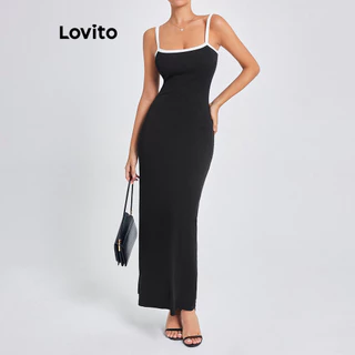 Lovito Vestido casual simples com gola contrastante para mulheres LBL16426