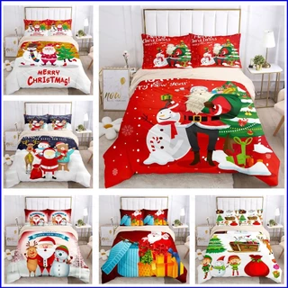 Natal Nova Cama Colcha Capa De Almofada Impressão Dupla Face Conjunto De Três Peças
