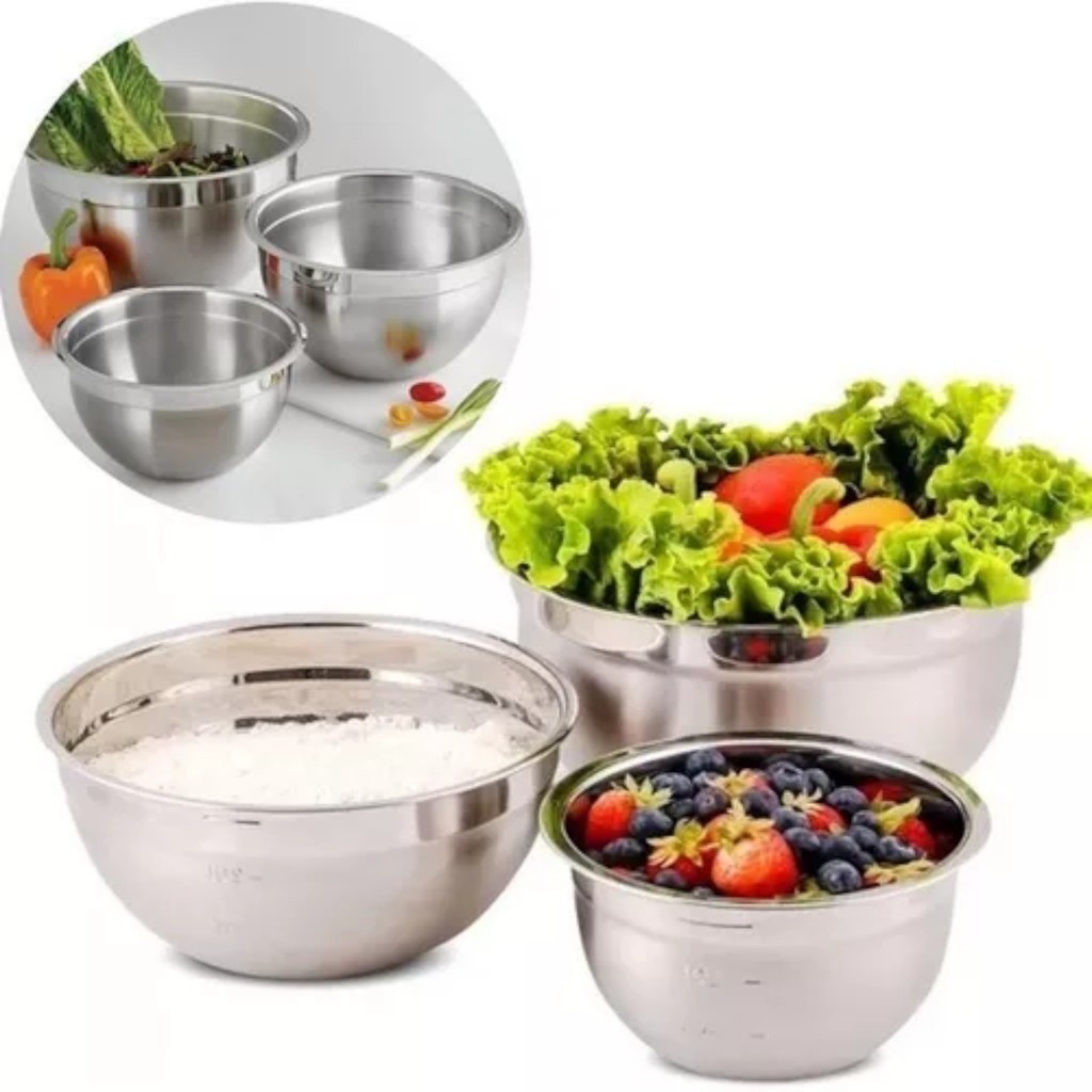 Tigela Saladeira Multiuso Bowl Profissional Fundo para Cozinha Completa Gourmet 100% em Inox 22 CM