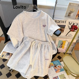 Lovito Conjunto esportivo esportivo de coração liso para mulheres LNL77099