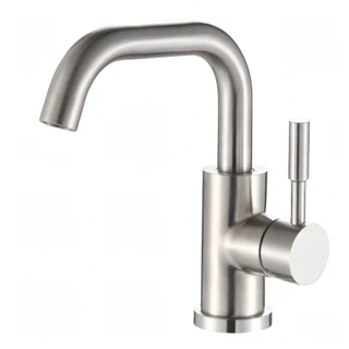 Torneira de Banheiro em Aço Inox com Saída em L Cromada e Rotação 360°, Monocomando para Água Quente e Fria, Instalável em Uma Só Abertura, Acompanha Mangueiras de 60cm água