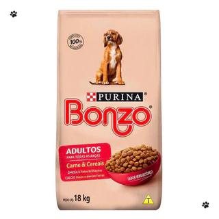 Ração Bonzo 18Kg Purina Cães Adultos Todas Raças Alimento Sabor Carne e Cereais Cachorro Pet Dog