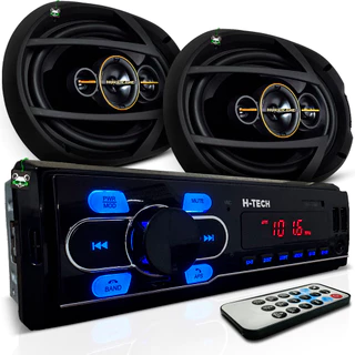 Kit Som Automotivo Rádio Mp3 + Par Alto Falante Quadriaxial 6x9 Pol 260w Preto