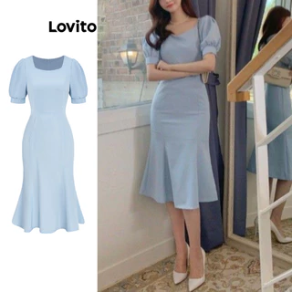 Lovito Vestido casual plissado liso para mulheres L99ED193