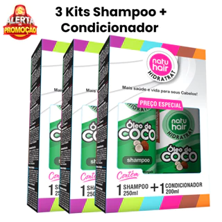 3 Kits Shampoo + Condicionador Óleo de Coco Hidratrat Natuhair 450ML