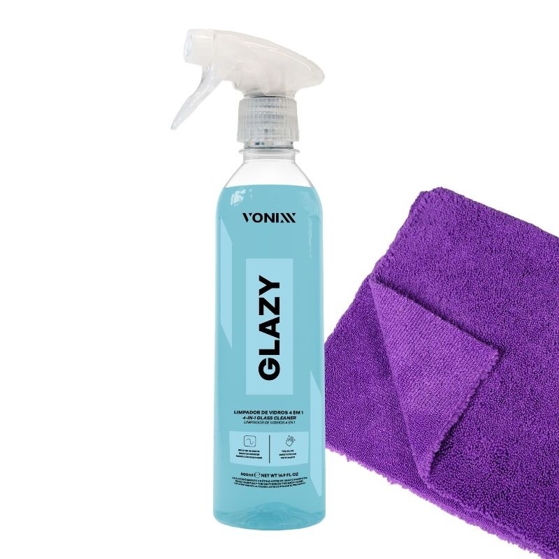 GLAZY 500ml VONIXX + MICROFIBRA - LIMPADOR DE VIDROS COM REDUTOR DE ATRITO