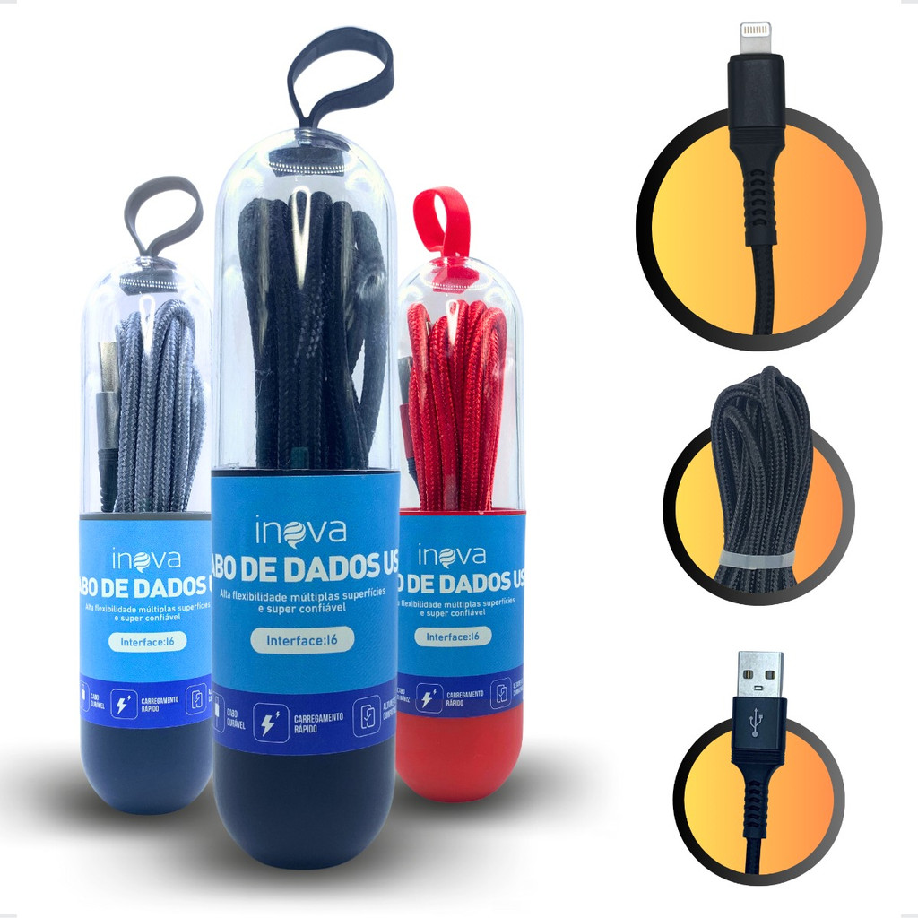 2x Cabo Carregador Turbo Para iPhone 1 Metro Carregamento Rápido 1m Reforçado Lightning Nylon