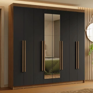 Guarda-Roupa Casal 8 Portas Batentes com Espelho Rustic/Preto/Rustic Saturno Madesa em Oferta na Shopee