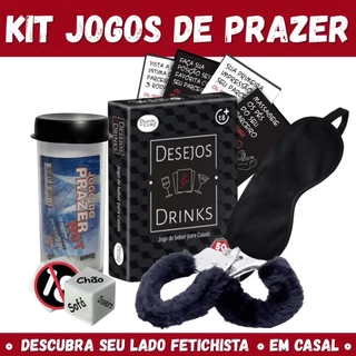 Kit baralho desejos e drinks + algema pelúcia + venda + dados produtos casal sex shop