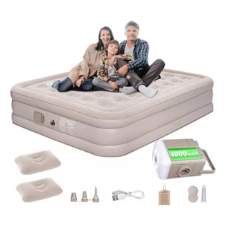 Colchão Inflável Queen Casal com Bomba de Ar Integrada 4000mAh – Portátil e À Prova d’Água em Oferta na Shopee