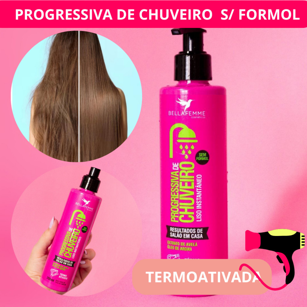 SEM FORMOL Progressiva de Chuveiro 200 ml Termoativada Bellafemme Super ...
