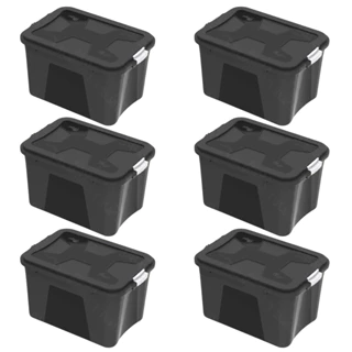 KIT COM 2 , 3 , 4 , 5  E 6 CAIXA ORGANIZADORA GRANDE PRETA COM TAMPA E TRAVAS 30 LITROS em Oferta na Shopee