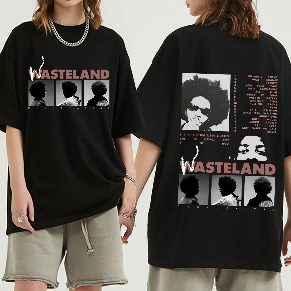Camiseta de Manga Curta Impressa Hip-Hop Harajuku Street Clothing Unisex Gothic Style Brent Faiyaz 2022 Music Album Wasteland