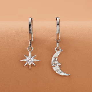 2 Moda Elegante Zircon Elegante Brincos Estrela da Lua Assimétrica Brincos Festa das Senhoras Brincos Jóias