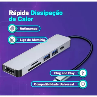 Hub Usb Tipo C Adaptador 3.0 Hdmi 6 Portas 4k Pd Hdtv Sd/tf