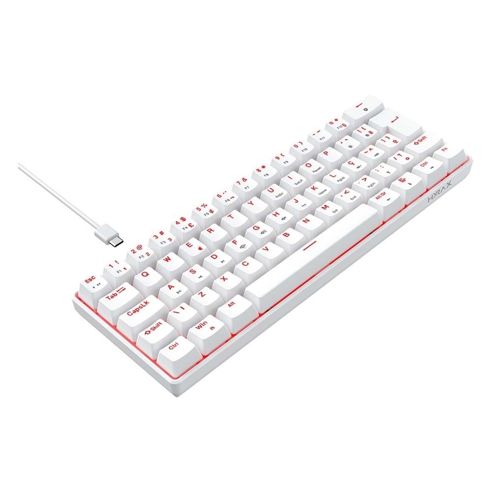 TECLADO GAMER MECANICO HYRAX THUNDER HCK61, ABNT2, BRANCO, SWITCH AZUL - HCK61W-BLUE-LED