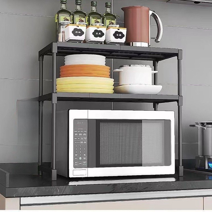 Mesa Organizadora Forno De Micro-ondas Multifuncional Aço Inoxidável Especiarias Preto