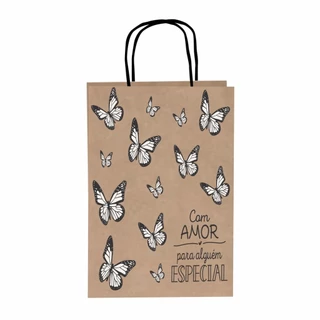 Sacola Papel Kraft Borboletas Tam.M 22X14X33 30 UN