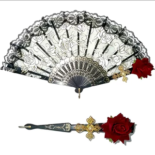 Lolita Fã Gótica Vitoriana Feminina De Renda Vintage Preto Branco Rosa Vermelha Fãs De Bambu Cosplay Halloween Party Supplies em Oferta na Shopee