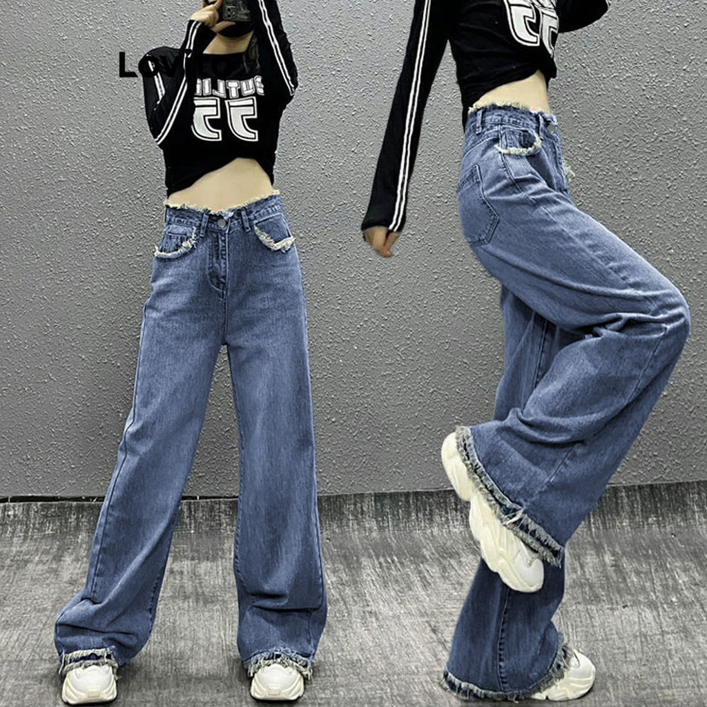 Lovito Jeans casuais lavados lisos para mulheres LNA73307