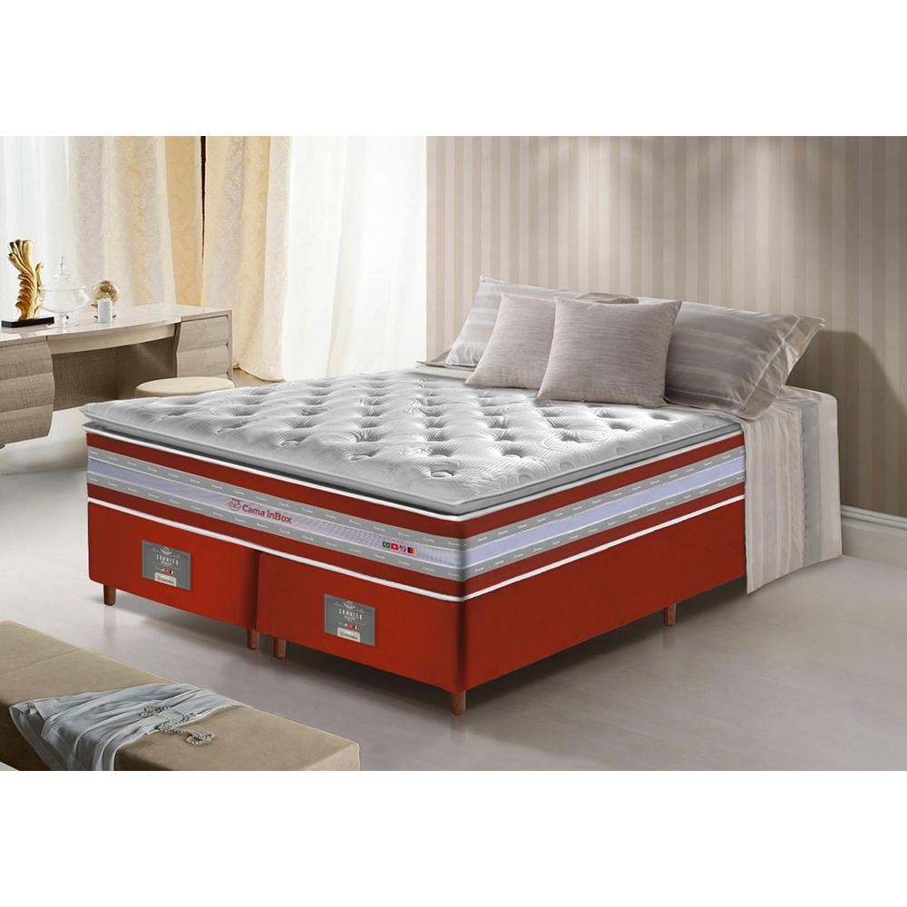 Conjunto Cama Box King de Molas Ensacadas D33 com Pillow TOP Cama inBox