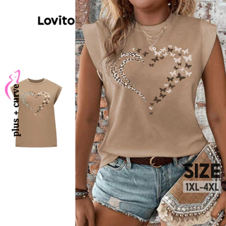 Lovito Camiseta feminina elegante em formato de coração plus size LBL16540