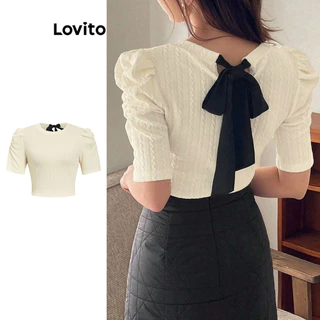 Lovito Camiseta elegante com laço simples nas costas para mulheres L100MD483