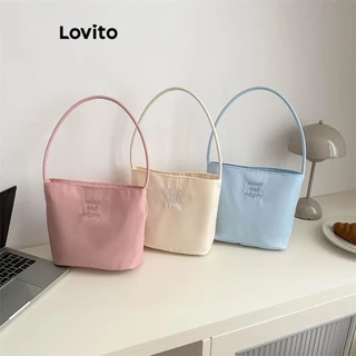 Lovito Elegante Simples Bordado Carta Alta Capacidade Bonito Estudante Escritório Trabalhadores Bolsa de Ombro Tote para Mulheres LFA47258