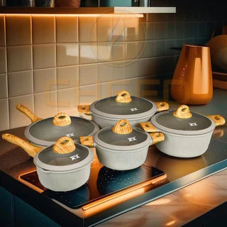 Jogo de Panelas em Granito 5 Peças - Cozinhe com Estilo e Funcionalidade